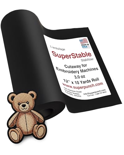 Superpunch Cutaway Embroidery Stabilizer, 3.0 oz, Black, 12 in x 10 yd - color: Black, size: 12" x 10 yards roll