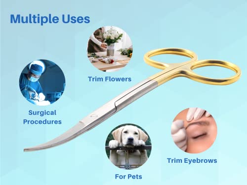 ARTMAN INSTRUMENTS Double Curved Scissors 4.5 Inch – Tungsten Carbide Inserts, Gold-Plated Handle, LaGrange Design |Dental, ENT, Eye, Dermal Scissors | Embroidery, Applique, and Fabric Stitching - size: 4.5 Inches