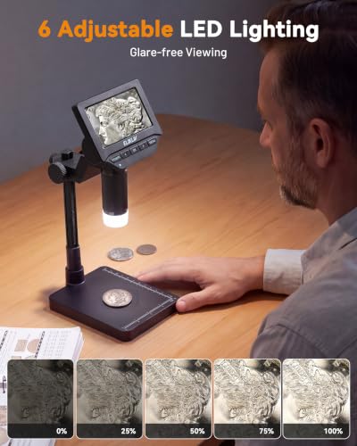 Elikliv Microscope, 4.3‘’ Digital Coin Magnifier with Lights for Adults - color: Grey