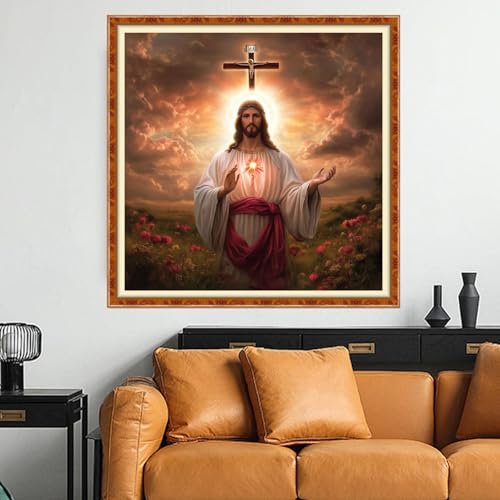 Funchey Counted Cross Stitch Kits for Adults Needlepoint Kits Unprinted Cross Stitching Embroidery Kit 11CT Cross Stitch Supplies-Prayer for Jesus 18x18 inch - color: Artcolor08