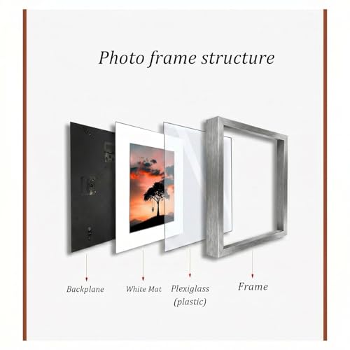 8x8 Silver Photo Frame Gallery Picture Frame with 5x5 mat,Freestanding and Wall Mountable - color: Silver, size: 8x8