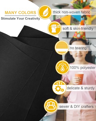 Black Felt Fabric 72" x 18", Large Stiff Craft Felt Sheet by The Yard - color: Black, size: 72" X 18" (0.5 Yard)