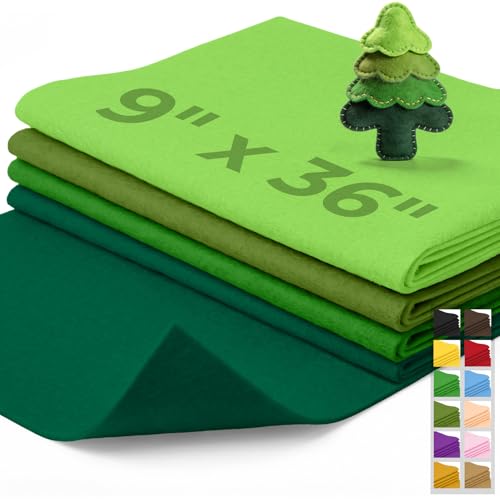 IONTACH 9" X 36" Soft Felt Sheets 1.6mm Thick (4 Packs, Green Series) - color: Green Series