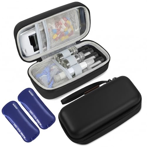 Medineed Portable Insulin Cooler Travel Case, 2PCS Ice Packs, Solid Black - color: Black-No Temp