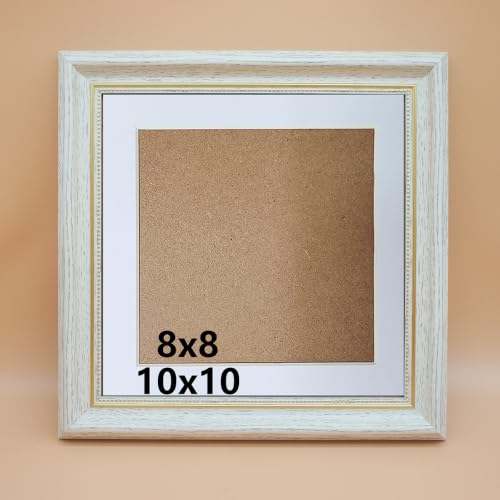 With 8x8 Mat Picture Frame 10x10 White Elegant Gold Border Decoration - color: White, size: 10x10