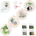 Mozzyyee 4pcs Cat Embroidery Kits for Beginners, DIY Adult Beginner Embroidery Sets with Instructions, 2 Plastic Embroidery Hoops,Scissor, Threads and Needles (Grey Cats) - color: Grey Cats