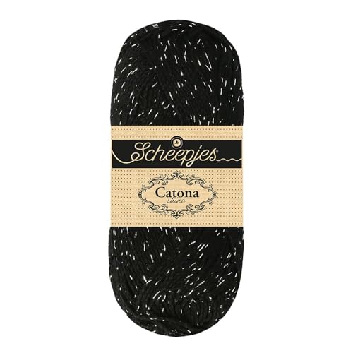 Scheepjes Catona Shine Yarn 50g - 110-S Jet Black with Silver Thread - color: 110-S Jet Black - Silver