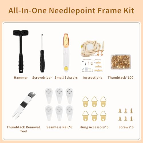 Fvbber 6 Sets Needlepoint Stretcher Bars for Needlework with 100 Golden Tacks Embroidery Gift Set, 3 Sizes 12pcs Wooden Canvas Stretcher Bars Frame Kit for Needlepoint Embroidery Crafts Art - size: 3Sizes