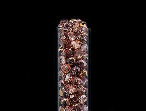 100 pcs of Faceted Fire Polished Pressed Czech Glass Beads 4mm (0.16in), Crystal Copper Capri Apollo 00030-27101 BCV - color: Crystal Copper Capri Apollo