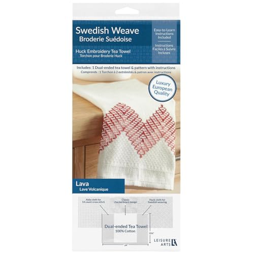 LEISURE ARTS Swedish Weave Towel Kit, Lava Red, Traditional Swedish Weaving, Huck Weaving, Weaving Patterns, Weave Fabric, Towels