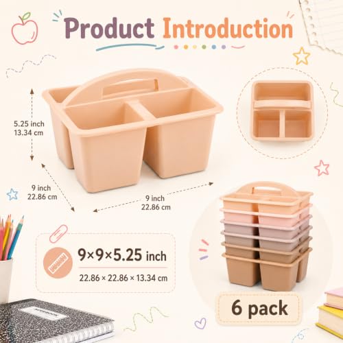 6 Pack Plastic Classroom Organizer Caddy with Handle, Boho Pastel - color: Boho Pastel