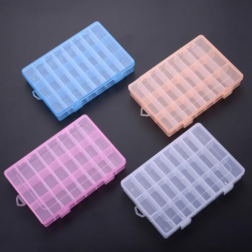 AKOAK 1 Pack 24 Grid Plastic Storage Case, Transparent Jewelry Display Organizer, Detachable Divider -7.5"x 5.1"x 1.4" for Beads, Jewelry, Earrings, Rings (Purple) - color: Purple