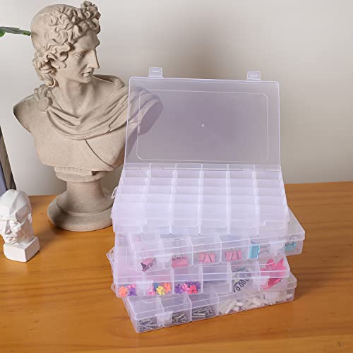 Sooyee 4 Pack 36 Grids Clear Plastic Organizer Box with Adjustable Dividers - size: 4