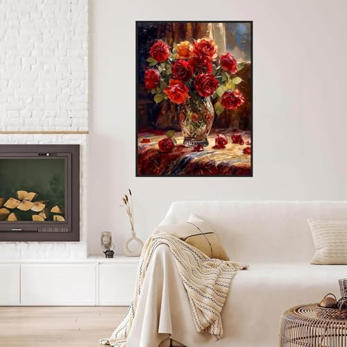 Dugsmgd Flowers Diamond Art Kits for Adults, Rose Diamond Painting 12X16 in - color: Rose