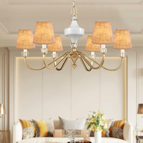 Fuloon Small Lamp Shades Clip on Bulb, Modern European Style Mini Lamp Shades for Chandelier, French Country White Chandelier Lampshades, 3.5x5.1x5.5 in, 6 Pack (Linen Beige) - color: Linen Beige, size: 6 Pack