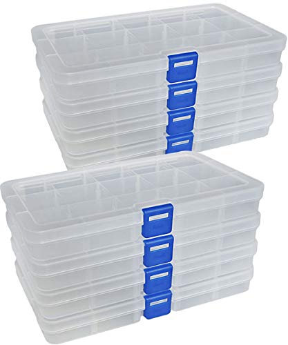 DUOFIRE Plastic Organizer Storage Box, Adjustable Divider 15 Grids, 8 Pack - color: White - 15 Grids, size: 8 pack
