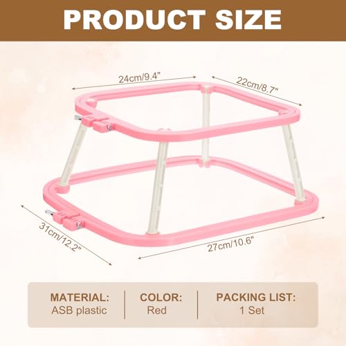 PATIKIL 9.4" x 8.7" Square Embroidery Hoop Stand, Adjustable ABS Plastic Cross Stitch Stand Hands-Free 2-Tier Embroidery Hoop Holder Punch Needle Frame for Sewing Arts Needlework, Red - color: Red, size: 9.4" x 8.7"