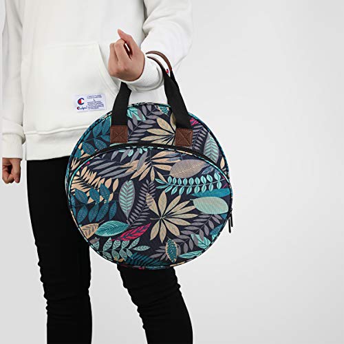 Shinyzone Cross Stitch Storage Bag with Leaf Print, Embroidery Projects Organiser, Sewing Crafts Storage Tote with Zipper Pockets for Embroidery Hoops, Charts and Threads - color: Leaf Print
