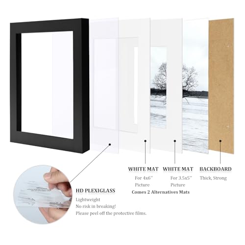 Egofine 5x7 Picture Frame Made of Solid Wood, Display Pictures 3.5x5/4x6 with Mat or 5x7 Without Mat Covered by Plexiglass for Table Top Display and Wall Mounting Photo Frame, Black - color: Black, size: 5x7