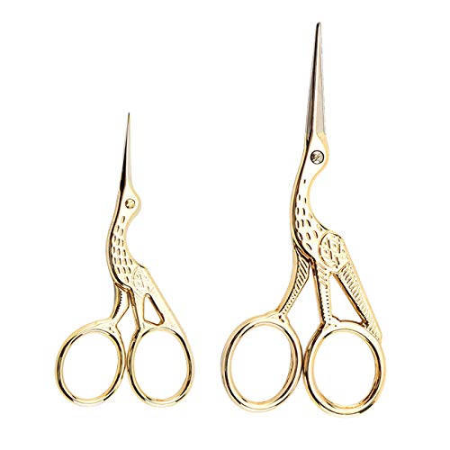 2PCS Vintage Stork Shape Sewing Scissors Stainless Steel Scissors - color: Gold