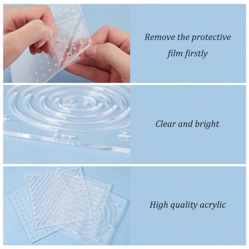 BENECREAT 4Pcs Acrylic Sashiko Stencil, Dots, Lines, Arcs, Slashes Acrylic Embroidery Tool Drawing Line Template for Hand Quilting and Embroidery, 2.5mm Thick