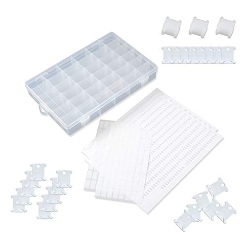 120 Pieces Plastic Floss Bobbins with 36 Grids Embroidery Floss Cross Stitch Organizer Box, White - color: 120 Bobbins & 1 Box