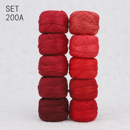 Size 8 Double Mercerized Egyptian Long Staple Cotton Pearl Thread Ball 5 Grams Rainbow Color Embroidery Thread 10 Colors per Box for Crochet Hardanger Cross Stitch Hand Embroidery (Set A) - color: Set A