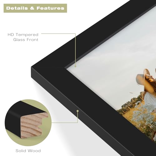 Frametory 8.5x11 Picture Frame Black,Solid Wood&Tempered Glass,Fit 8.5x11 - size: 8.5x11 (2 Pack)