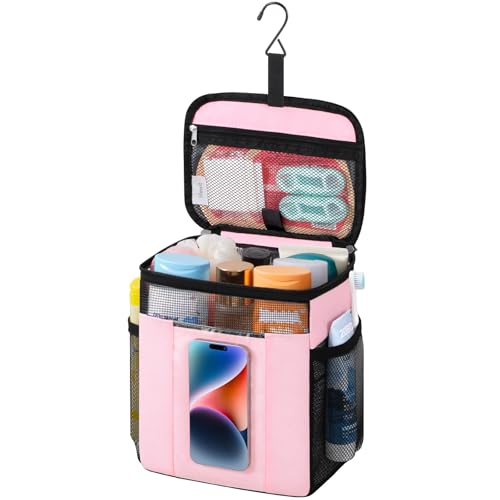 Lifewit Mesh Shower Caddy, Hanging Bathroom Organizer with PVC Phone Bag - color: Pink, size: M(8.3"L x 6"W x 10"H)