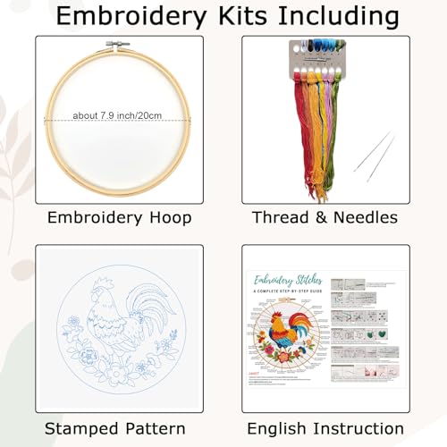 Nuberlic Embroidery Kit for Beginners, Rooster Needlepoint kit - color: Rooster