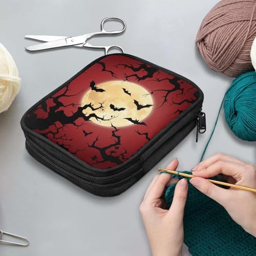 Kathyboom Empty Crochet Hook Case Halloween Bat Moon Crochet Hook Organizer Case Stand Up-Corchet Organizer - Crochet Hook Holder for Crochet Needles, Crochet Accessories - color: Halloween Bat Moon-