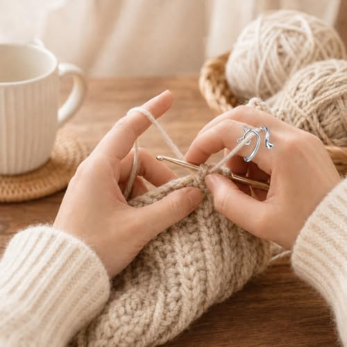 4Pcs Crochet Ring for Finger Adjustable Yarn Tension Ring Knitting Loop Yarn Guide Thimbles Holder Crochet Accessories and Gadgets Gifts for Crocheters Women Mom