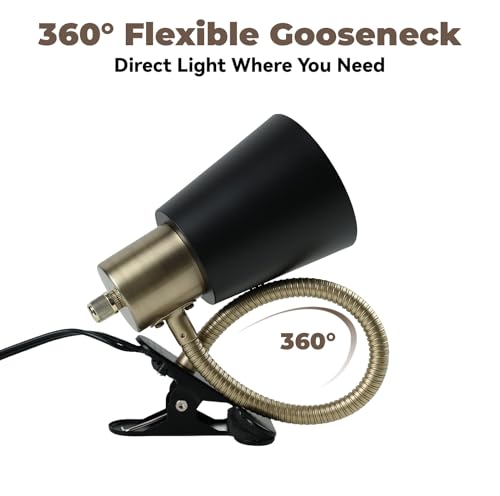LALISU Desk lamp Eye-Caring Table Lamps 360°Rotation Gooseneck Clip on Lamp - color: Black and Gold