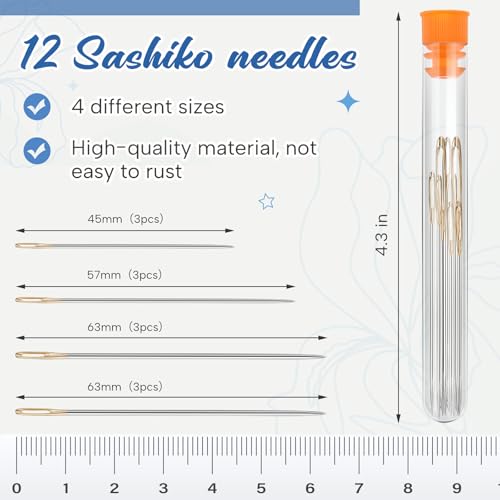Zeyune 12 Pcs Sashiko Thread Kit with Needles, White, 100% Cotton 20m Each - color: White