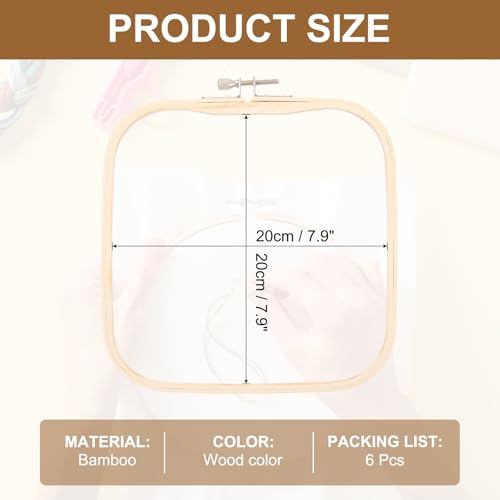 PATIKIL 6 Pieces 7.9" x 7.9" Square Embroidery Hoops, Adjustable Bamboo Cross Stitch Hoops Ring Embroidery Frame Punch Needle Hoop for Sewing, Needlework, DIY - size: 7.9" x 7.9"
