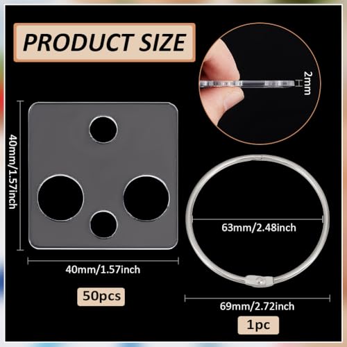 BENECREAT 50 Pcs Floss Drops, Square Acrylic Embroidery Floss Bobbins with 1 Pcs Iron Hanging Ring, Sewing Thread Winding Boards for Embroidery Floss Organization and Sewing Crafts - size: Square