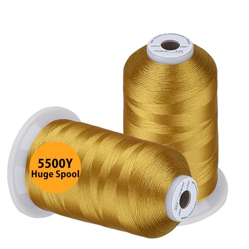 Simthread Embroidery Thread 5500 Yards Brass 328, 2 Huge Spools 40wt Polyester for Brother, Babylock, Janome, Singer, Pfaff, Husqvarna, Bernina Machine - color: Brass