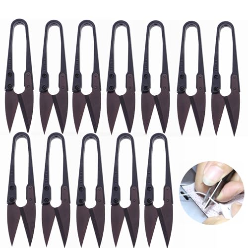12Pcs 4" Sewing Scissors Set - Carbon Steel Trimming Nipper Yarn Lightweight Thread Cutter - Portable Mini Embroidery Clipper Stitching Snip for DIY Craft Black