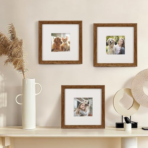 TOFOREVO 8x8 Picture Frames with 4x4 Mat Set of 2, Rustic Brown - color: Rustic Wood, size: 8x8