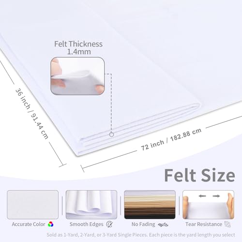 White Felt Fabric Sheet 72" X 36", 1.4mm Thick Large Soft Durable Flexible Craft Felt by The Yard, Nonwoven Fabric for DIY Sewing, Arts and Crafts, Decoration Projects - color: White, size: 2 yard pre cut