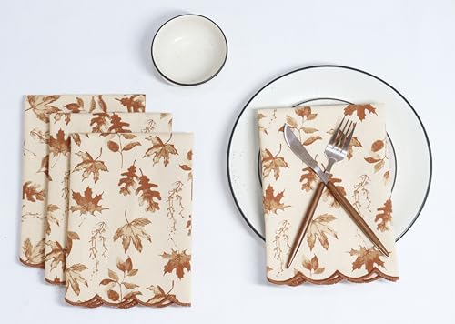 PurpleEssences Scalloped Cloth Napkins 18x18 in - Aurelia Edges Rust - color: Aurelia(edges - Rust)