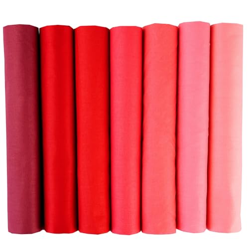 7PCS Solid Color Cotton Fabric Squares 20" x 20" Fat Quarter Fabric Bundles Craft Fabric for Patchwork Sewing Quilting Crafting DIY (Red) - color: Red
