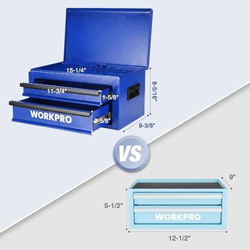 WORKPRO 15＂ Heavy Duty Metal Toolbox with 2 drawer-Blue - color: Blue, size: 15 Inch