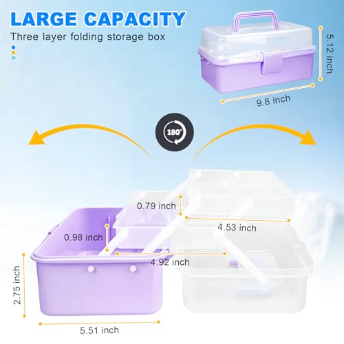 10Inch Tackle Box Organizer and Storage,Three-Layer Sewing Box With 2 Trays - color: Purple