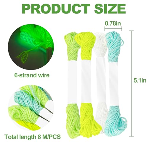 Friendship Bracelet String,Glow in The Dark Craft Floss,8 M/PCS Luminous Cross Stitch Yarn for Sewing Patterns Cotton Strings Crochet Braces Wrap Rainbow Crafts Etc. (Mixed Colors)