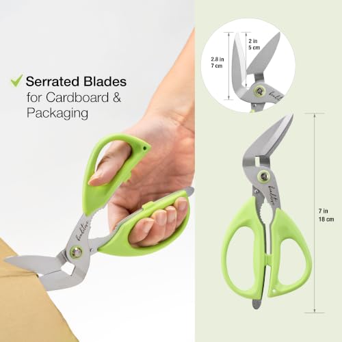 Beaditive Heavy Duty Multipurpose Angled Craft Scissors 7" - Japanese Stainless Steel, Serrated Blade - Craft Shears for Cardboard, Plastic, Leather, Fabrics, and Packaging