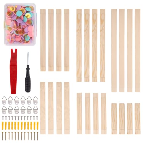 12 Sets Embroidery Stretcher Bars for Needlework with 100 Tacks, 6 Sizes Wooden Canvas Stretcher Bars Needlepoint Frame Kit or Needlepoint Cross Stitch Quilting & Craft Art Supplies