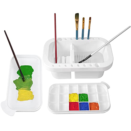 MyLifeUNIT Paint Brush Cleaner, Paint Brush Holder with Palette, White - color: White