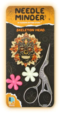 Awesome Pattern Studio Needle Minder Set - Skeleton Head Magnetic Needle Minder + 2 Needle Threaders + Crane Scissors. Enamel Pin for Cross Stitch, Embroidery and Craft - size: Skeleton Head Set #2