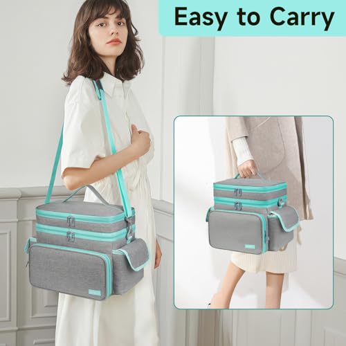 LEFOR·Z Small Sewing Supplies Organizer Bag(10.5 x 8 x 9inch),Sewing Box - color: Grey/Green